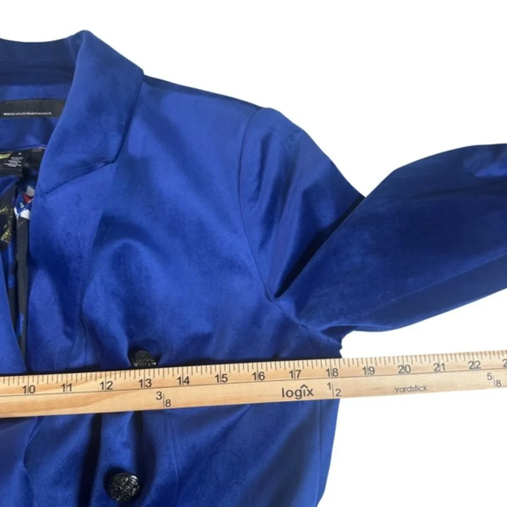 WHBM Royal Blue Velvet Blazer Women 4 Double Breasted Floral Lined Career Jacket